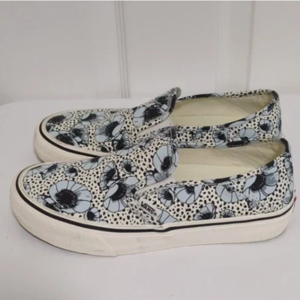 Vans Blue and White Floral VR3 Cush Slip-ons, Size 7, EUC